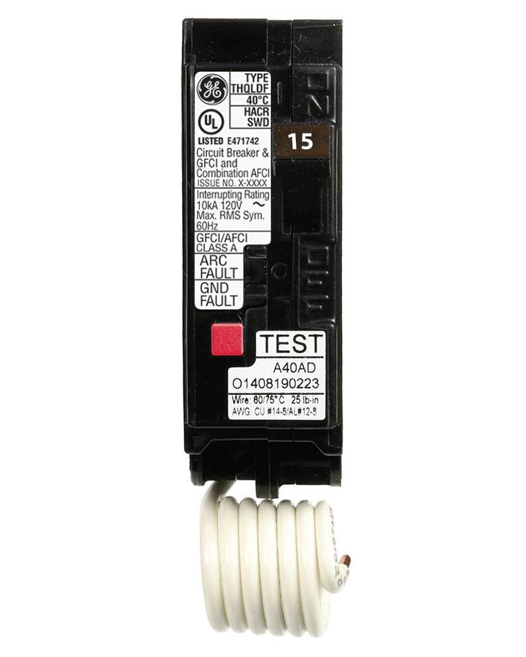 THQL1115DF - GE 15 Amp Single Pole Dual Function Arc Fault & Ground Fault Circuit Breaker