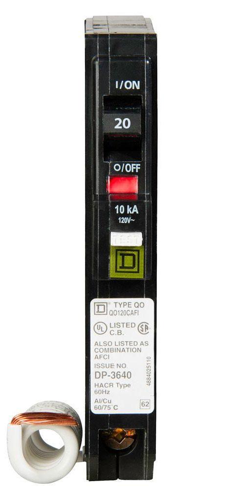 QO120CAFI - Square D 20 Amp Single Pole AFCI Circuit Breaker
