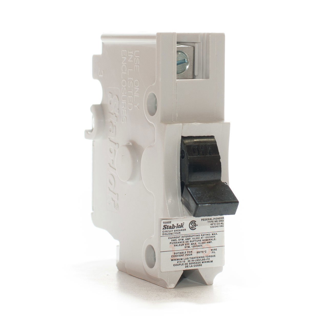 NB15 - Federal Pioneer 15 Amp Single Pole Bolt-On Circuit Breaker