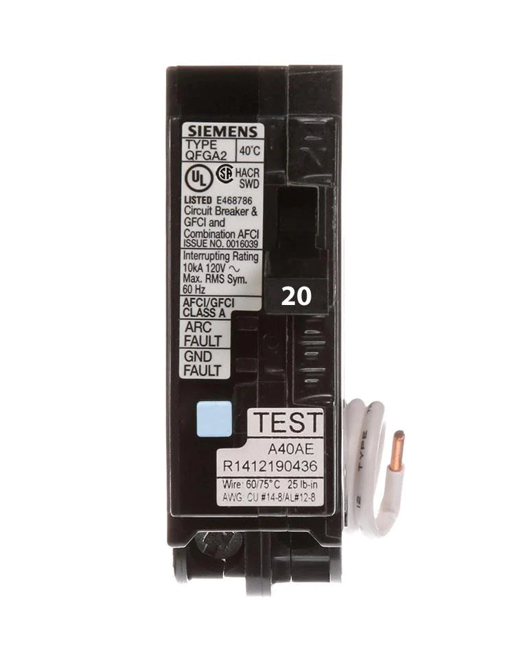 Siemens 1 Pole 20A Q120DF Dual-Function Breaker