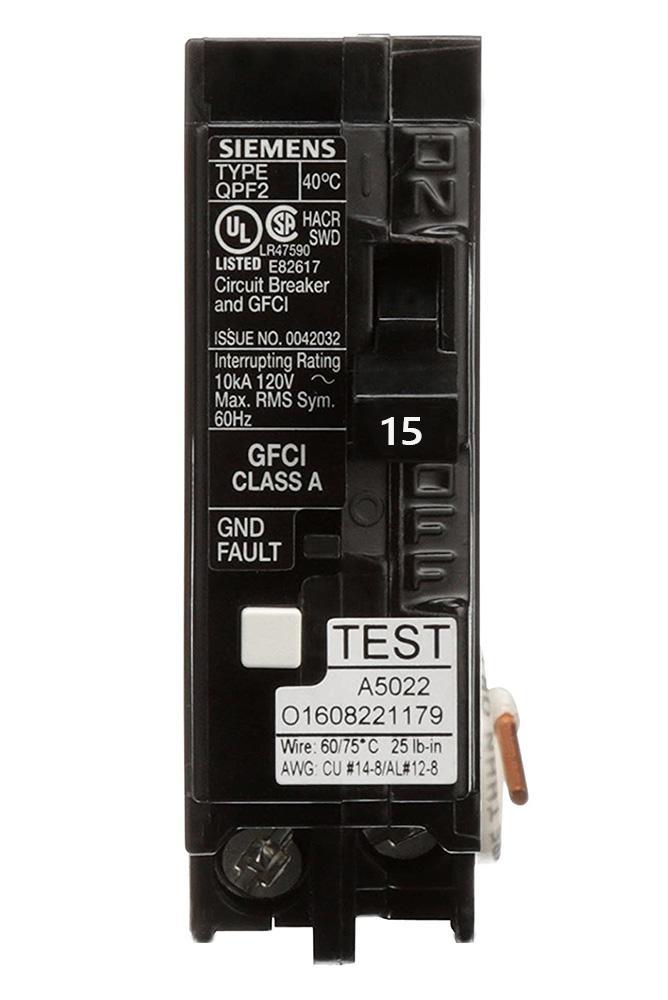 QF115A - Siemens 15 Amp Single Pole GFCI Circuit Breaker